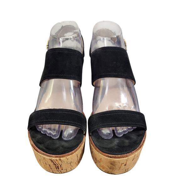 Steve Madden Women Leather CHUNKY Y2k Strappy Wedge Platform Sandals Black 8 - Picture 3 of 6